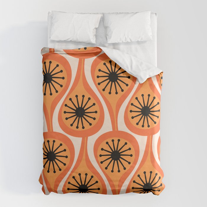 Mid Century Modern Atomic Drops Retro Pattern Orange Cream Black  Duvet Cover Gallery Image 6