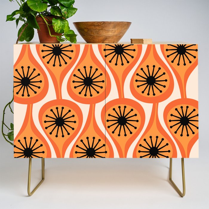Mid Century Modern Atomic Drops Retro Pattern Orange Cream Black  Credenza Gallery Image 1