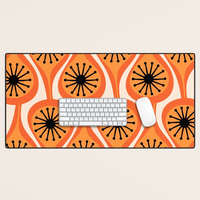 Mid Century Modern Atomic Drops Retro Pattern Orange Cream Black  Desk Mat Gallery Image 1