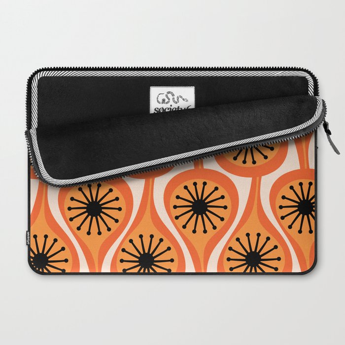 Mid Century Modern Atomic Drops Retro Pattern Orange Cream Black  Laptop Sleeve Gallery Image 2