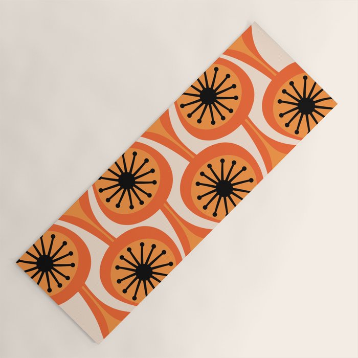 Mid Century Modern Atomic Drops Retro Pattern Orange Cream Black  Yoga Mat Gallery Image 1