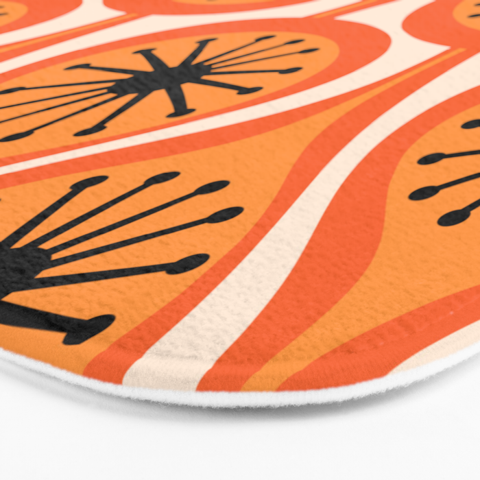 Mid Century Modern Atomic Drops Retro Pattern Orange Cream Black  Bath Mat Gallery Image 3