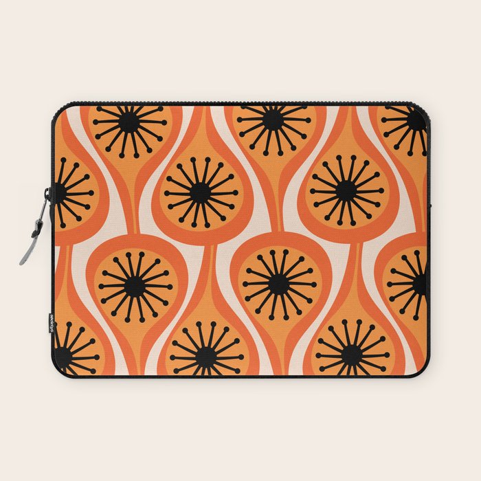 Mid Century Modern Atomic Drops Retro Pattern Orange Cream Black  Laptop Sleeve Gallery Image 1