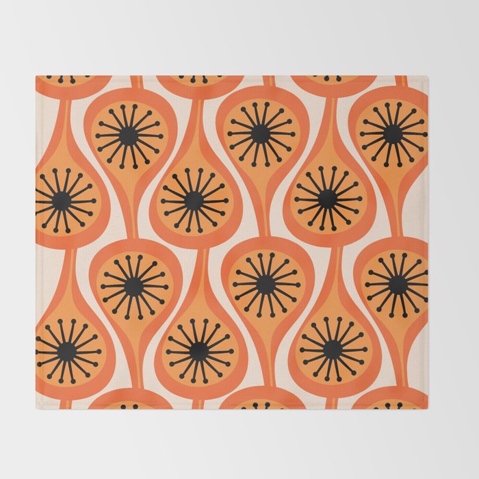 Mid Century Modern Atomic Drops Retro Pattern Orange Cream Black  Throw Blanket Gallery Image 2