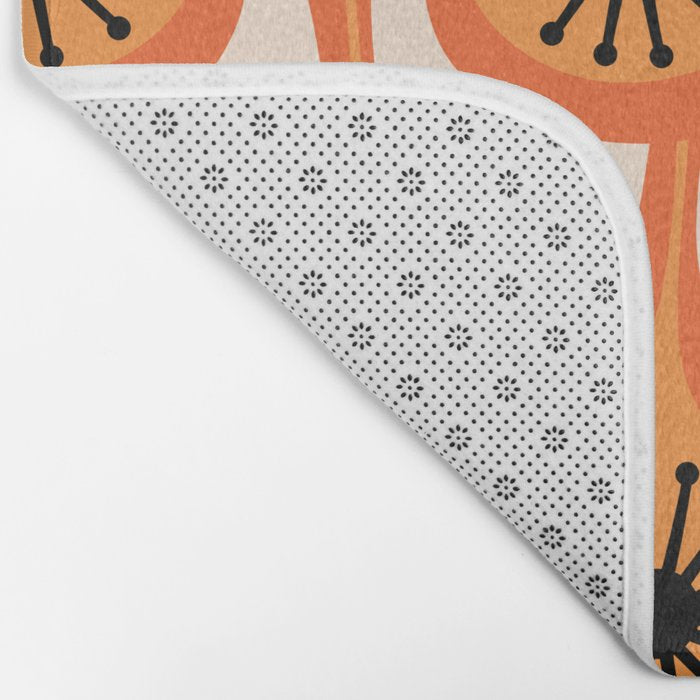 Mid Century Modern Atomic Drops Retro Pattern Orange Cream Black  Bath Mat Gallery Image 2