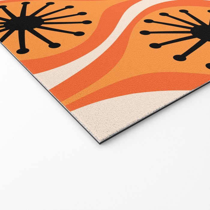 Mid Century Modern Atomic Drops Retro Pattern Orange Cream Black  Welcome Mat Gallery Image 2