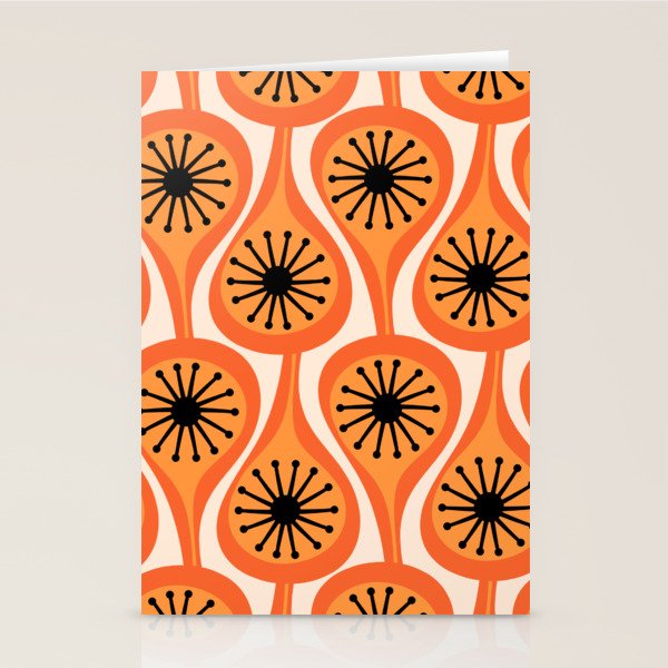 Mid Century Modern Atomic Drops Retro Pattern Orange Cream Black  Stationery Card Gallery Image 2