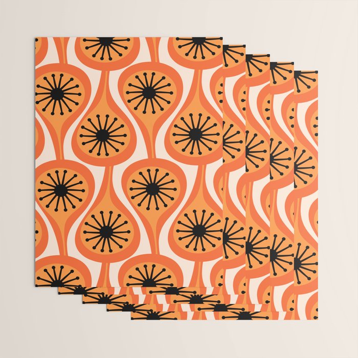 Mid Century Modern Atomic Drops Retro Pattern Orange Cream Black  Wrapping Paper Gallery Image 3