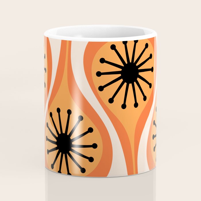 Mid Century Modern Atomic Drops Retro Pattern Orange Cream Black  Coffee Mug Gallery Image 4