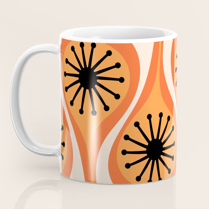 Mid Century Modern Atomic Drops Retro Pattern Orange Cream Black  Coffee Mug Gallery Image 3