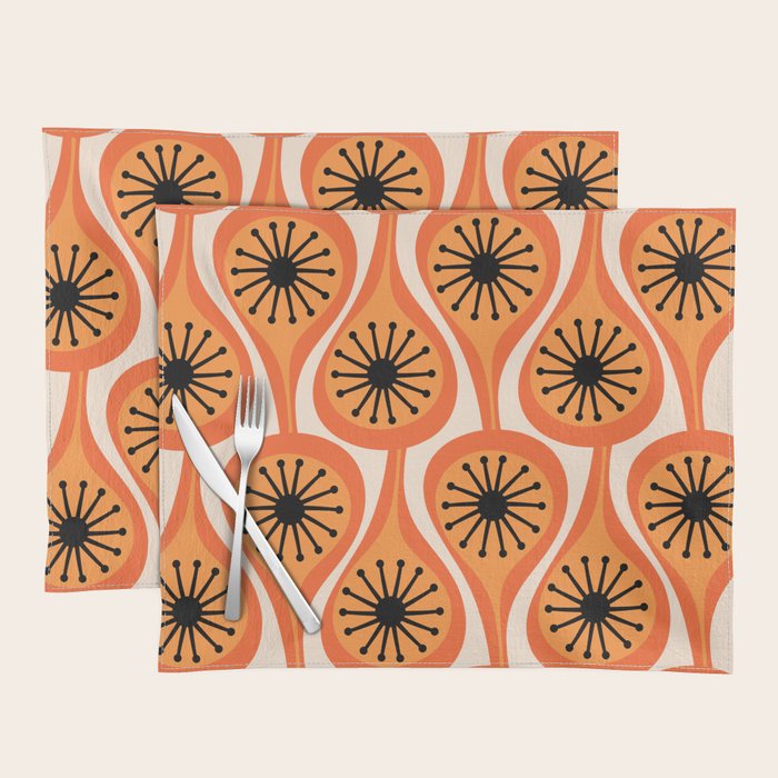 Mid Century Modern Atomic Drops Retro Pattern Orange Cream Black  Placemat Gallery Image 1