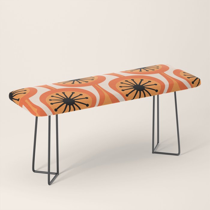 Mid Century Modern Atomic Drops Retro Pattern Orange Cream Black  Bench Gallery Image 1