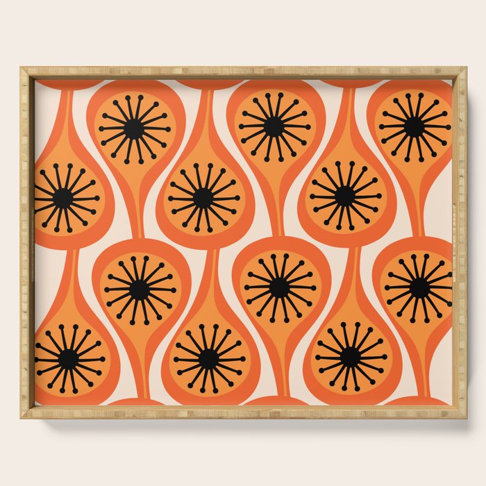 Mid Century Modern Atomic Drops Retro Pattern Orange Cream Black  Serving Tray Gallery Image 1