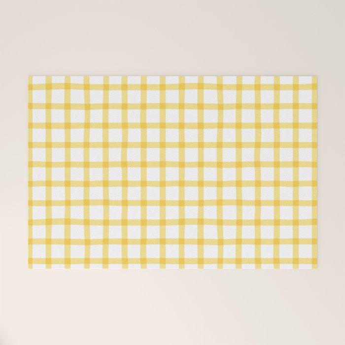 Yellow geometric plaid gingham pattern Welcome Mat Gallery Image 1