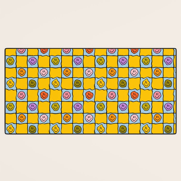 Yellow Happy Face Checkerboard Print Desk Mat Gallery Image 3