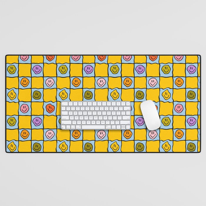 Yellow Happy Face Checkerboard Print Desk Mat Gallery Image 1