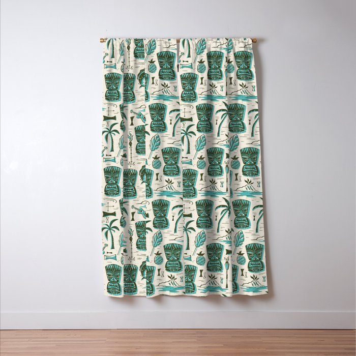 Tropical Tiki - Cream & Aqua Window Curtain Gallery Image 3