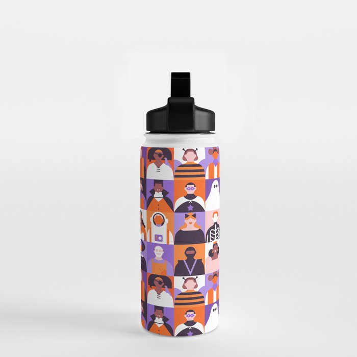 Diverse people in halloween costume pattern Water Bottle Gallery Image 2