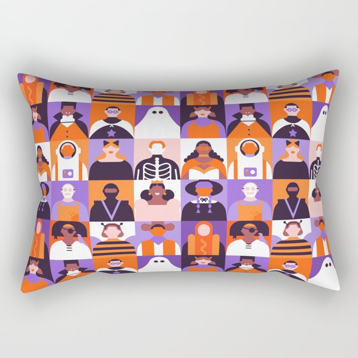 Diverse people in halloween costume pattern Rectangular Pillow Gallery Image 1