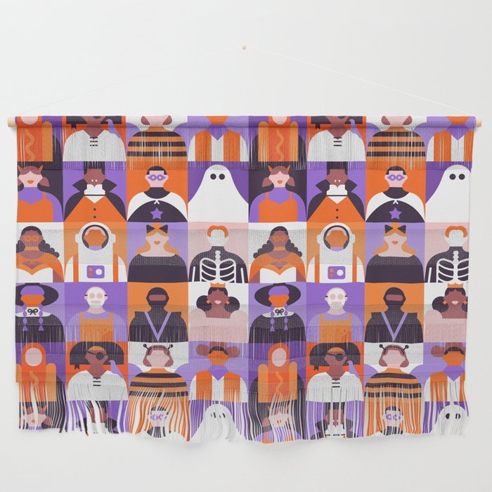 Diverse people in halloween costume pattern Wall Hanging Gallery Image 1