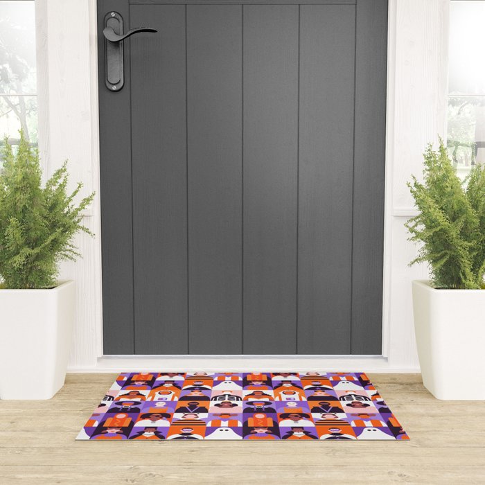 Diverse people in halloween costume pattern Welcome Mat Gallery Image 3
