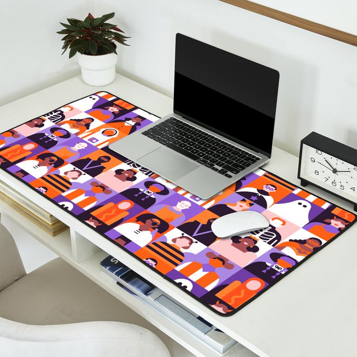 Diverse people in halloween costume pattern Desk Mat Gallery Image 2