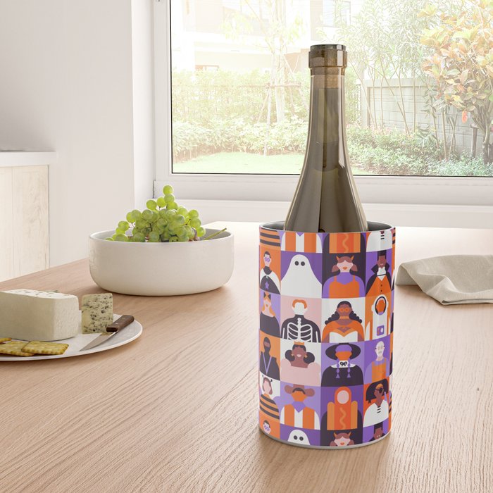 Diverse people in halloween costume pattern Wine Chiller Gallery Image 4