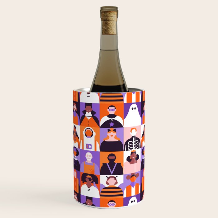 Diverse people in halloween costume pattern Wine Chiller Gallery Image 3