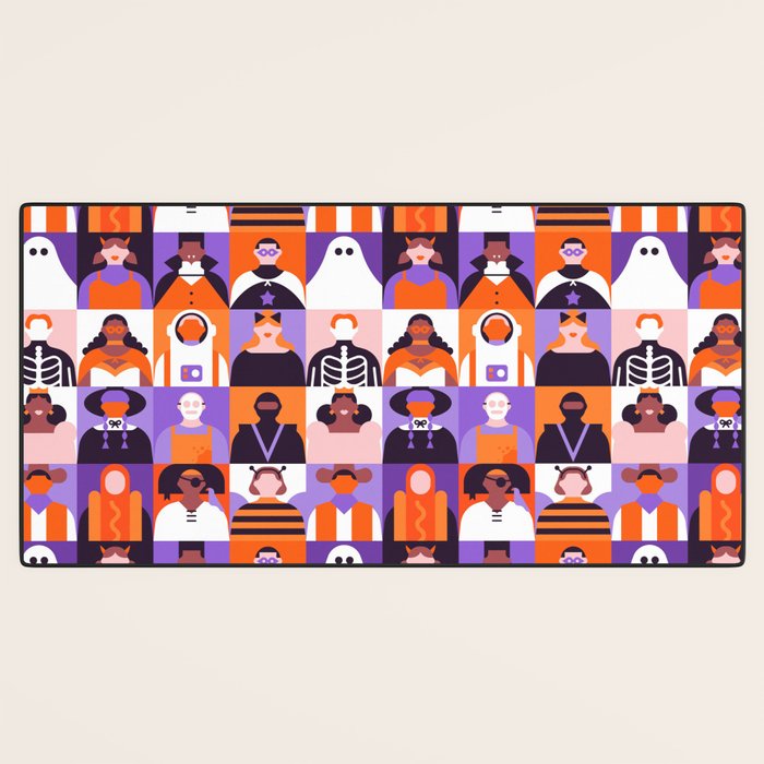 Diverse people in halloween costume pattern Desk Mat Gallery Image 3