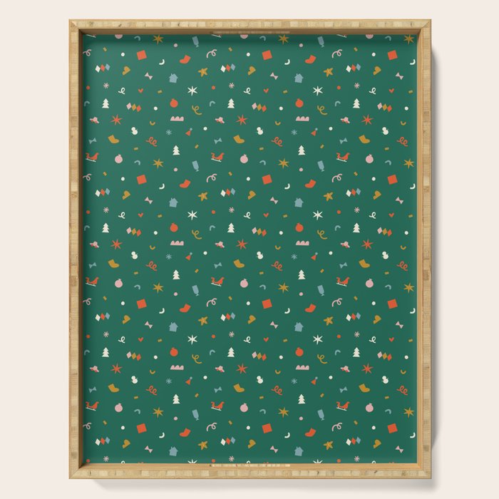 Retro abstract christmas decoration pattern Serving Tray Gallery Image 1