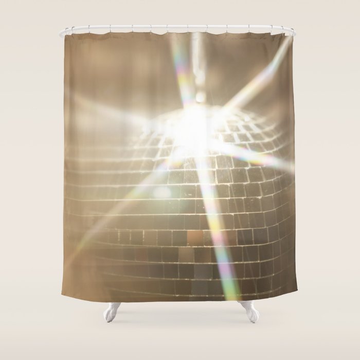 Golden Disco Ball 70s Festive Sparkle Glow Photography Shower Curtain Gallery Image 1