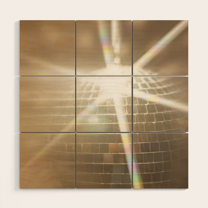 Golden Disco Ball 70s Festive Sparkle Glow Photography Wood Wall Art Gallery Image 1