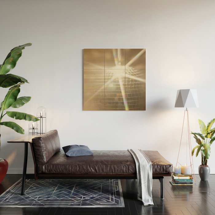 Golden Disco Ball 70s Festive Sparkle Glow Photography Wood Wall Art Gallery Image 2