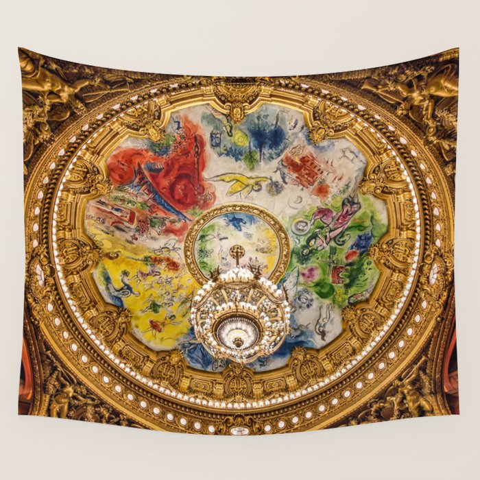 Ceiling Mural of the Palais Garnier Opera House, Paris, France color photograph - photography by  Marc Chagall  Wall Tapestry Gallery Image 4