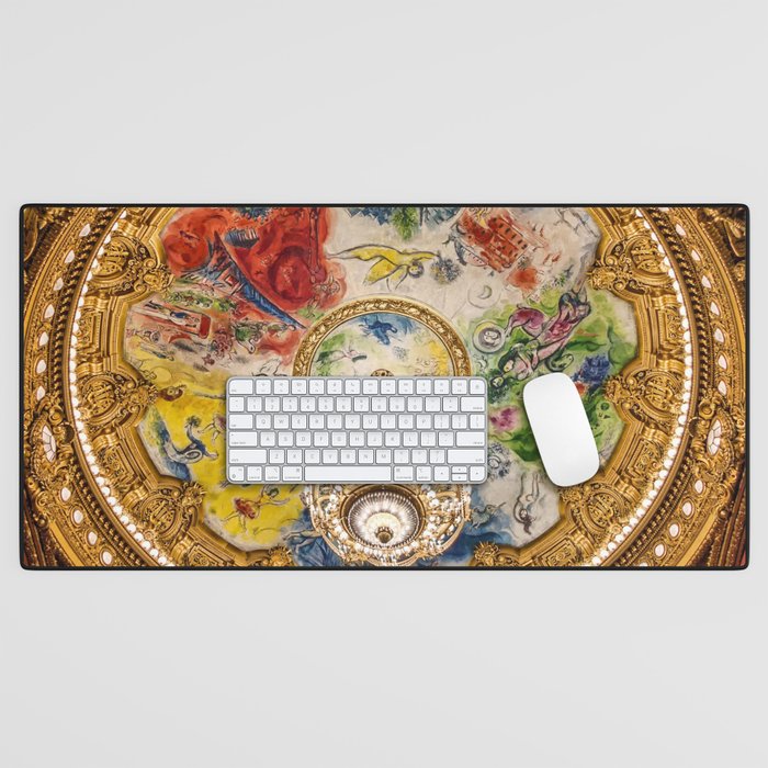 Ceiling Mural of the Palais Garnier Opera House, Paris, France color photograph - photography by  Marc Chagall  Desk Mat Gallery Image 1