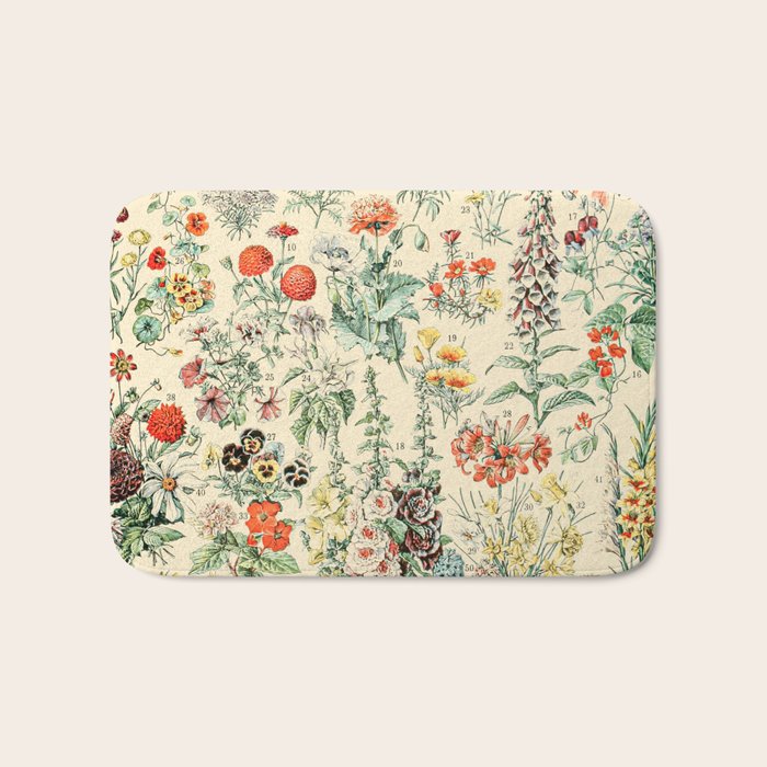 Wildflower Diagram // Fleurs II by Adolphe Millot XL 19th Century Science Textbook Artwork Bath Mat Gallery Image 1