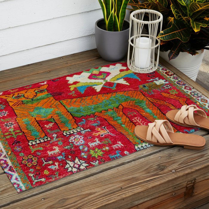 Antique Persian Hunting Rug With Lion Print Outdoor Rug Gallery Image 2