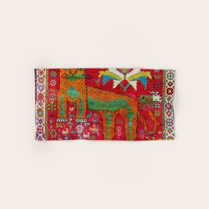 Antique Persian Hunting Rug With Lion Print Bath Towel Gallery Image 1