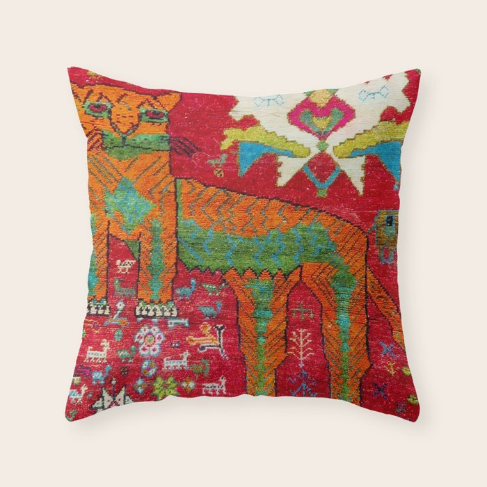 Antique Persian Hunting Rug With Lion Print Throw Pillow Gallery Image 6