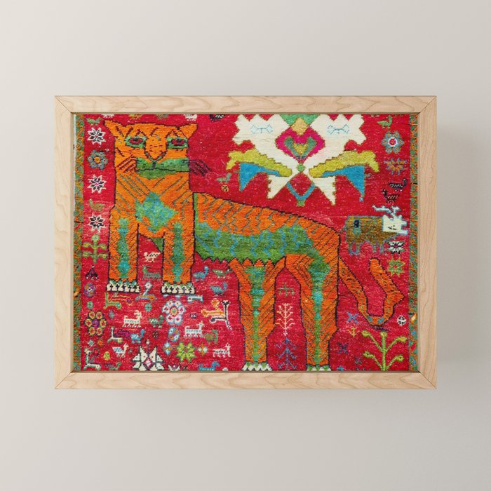 Antique Persian Hunting Rug With Lion Print Mini Art Print Gallery Image 1