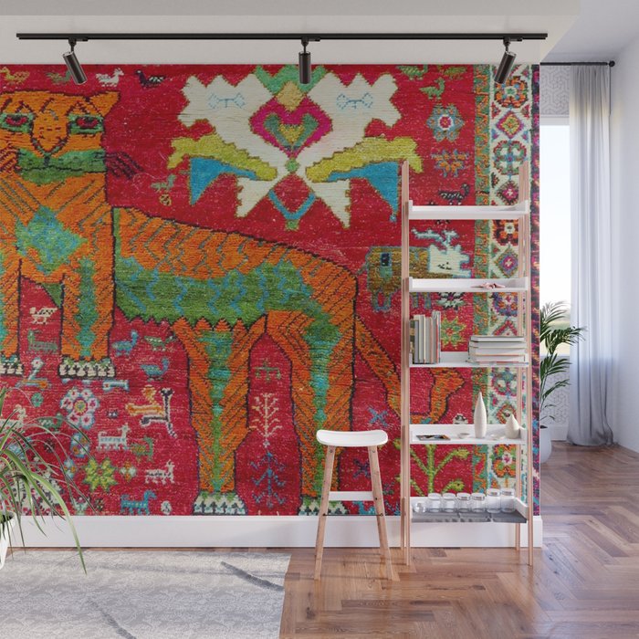 Antique Persian Hunting Rug With Lion Print Wall Mural Gallery Image 1