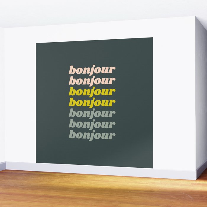 Bonjour in Pretty Pastels Wall Mural Gallery Image 2