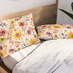 Watercolor Autumn Floral Sunflowers Warm Orange Pillow Sham Gallery Image 2