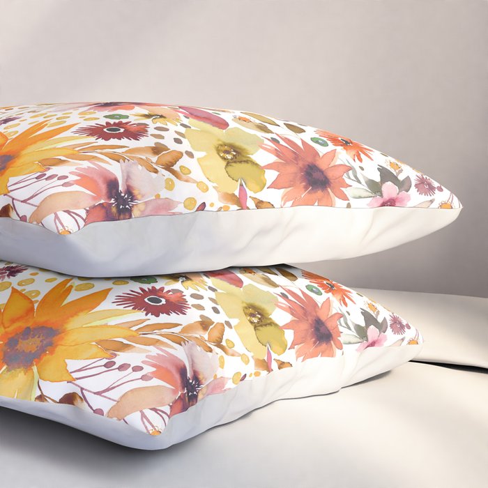 Watercolor Autumn Floral Sunflowers Warm Orange Pillow Sham Gallery Image 3