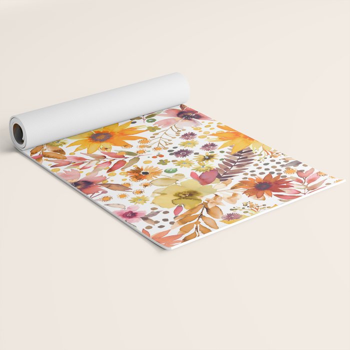Watercolor Autumn Floral Sunflowers Warm Orange Yoga Mat Gallery Image 2