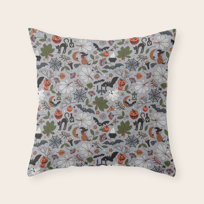 Embroidered halloween Throw Pillow Gallery Image 1