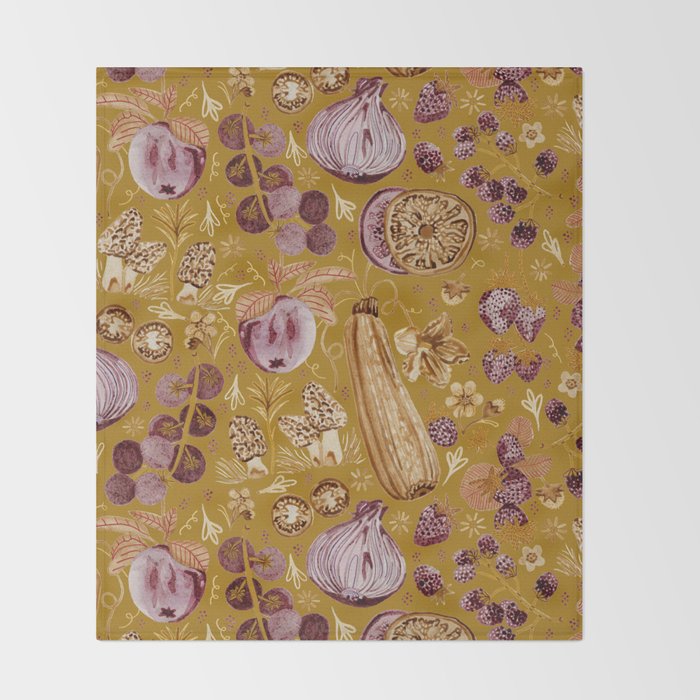 Garden Vegetables & Fresh Fruit in Harvest Yellow Throw Blanket Gallery Image 2