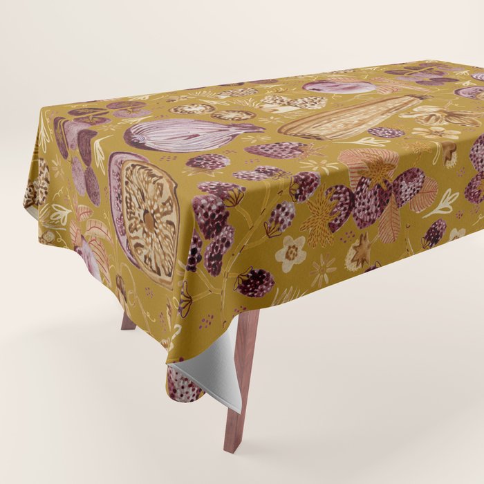 Garden Vegetables & Fresh Fruit in Harvest Yellow Tablecloth Gallery Image 1