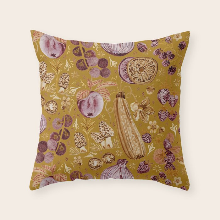 Garden Vegetables & Fresh Fruit in Harvest Yellow Throw Pillow Gallery Image 6