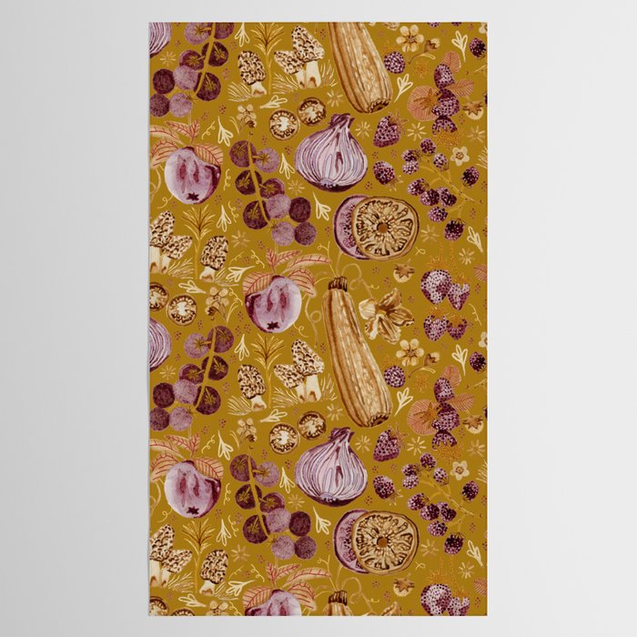 Garden Vegetables & Fresh Fruit in Harvest Yellow Tablecloth Gallery Image 2